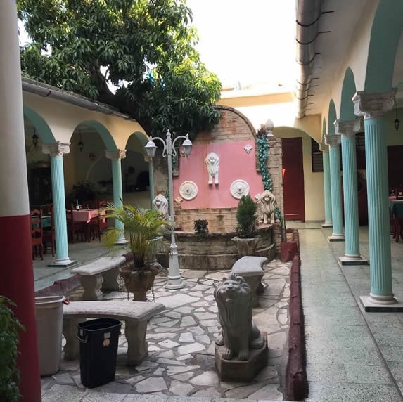 inner courtyard with cement benches