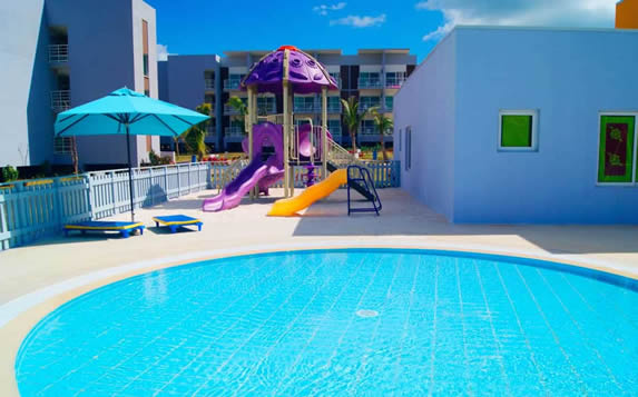children's pool with colorful playground