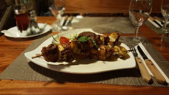 table served with restaurant dishes