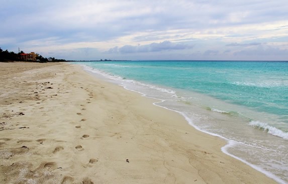 blue water beach and golden sands