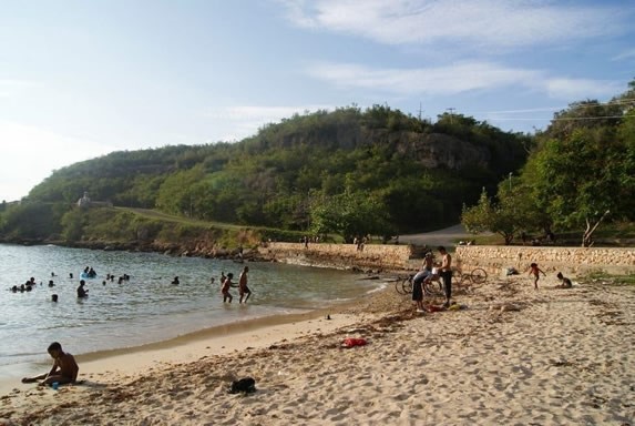 Beach with mountains around