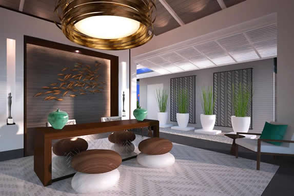 lobby with wooden reception desk