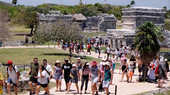 Tourists touring the park