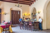 restaurant with wooden bar