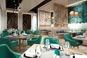 elegant restaurant with blue decor