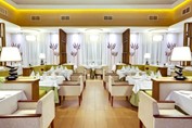 elegant restaurant with decorative lamps