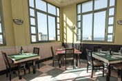 Wooden furniture in the hotel restaurant