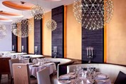 elegant restaurant with decorative lamps