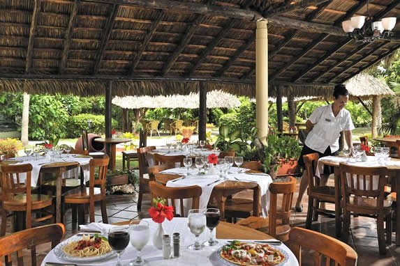 restaurant with guano roof and wooden furniture