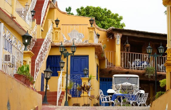 patio view decorated with old car