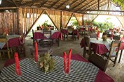 wood restaurant with guano roof