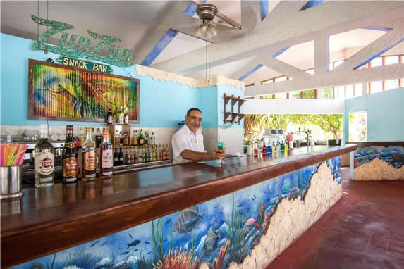 bar with wooden bar and marine decorations