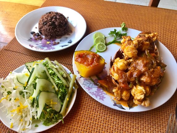 wooden table served with food