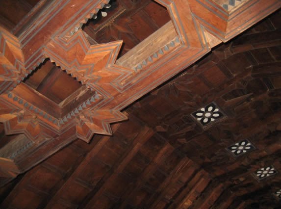 wooden roof with carved details