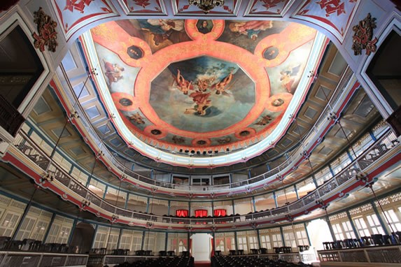 decorative details on the ceiling of the theater