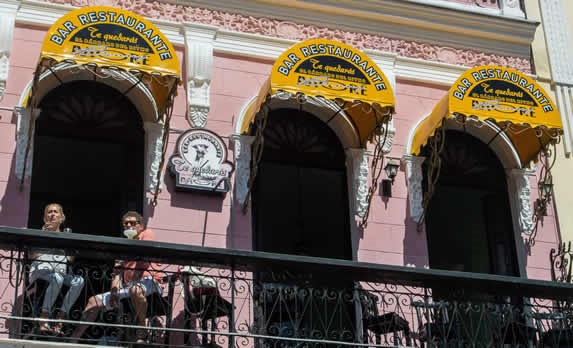balcony view with restaurant sign