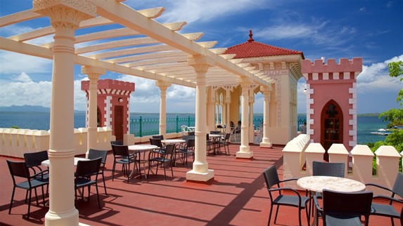 terrace with outdoor furniture and sea view