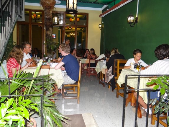 terrace with vegetation and wooden furniture