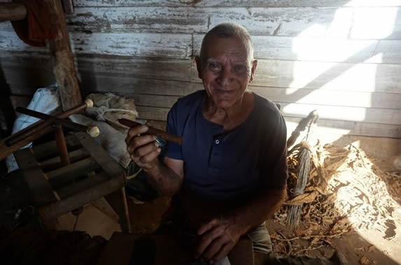 trabajador torciendo tabaco