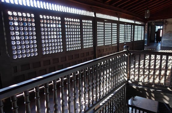 old wooden window and wooden stairs