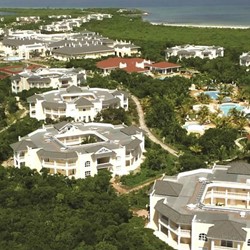 vista aérea del hotel rodeado de vegetación