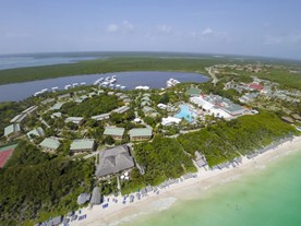 aerial view of the hotel by the sea and the lagoon