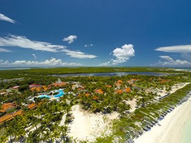 aerial view of the hotel by the sea and the lagoon