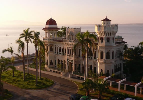 aerial view of the palace at sunset