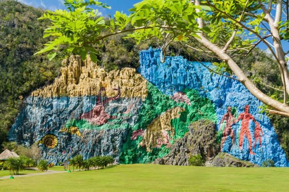 colorful mural painted on a mogote