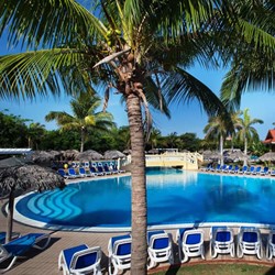 Piscina con palmeras en el hotel 