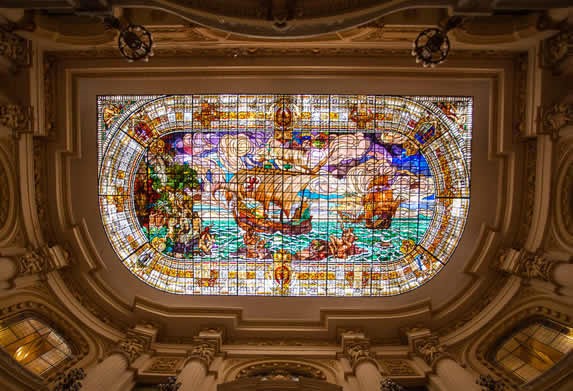 Stained glass window on the museum ceiling